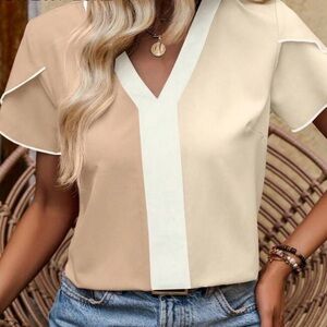 Women's Cream V-Neck Top